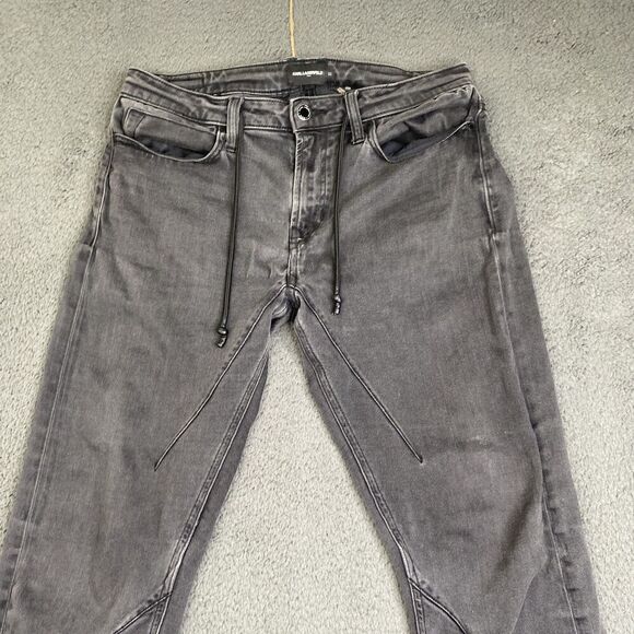 Karl Lagerfeld Jeans Mens 32 Black Slim Fit Drawstring Moto Stretch Pants Modern - Picture 2 of 11